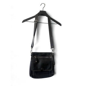 Fossil Black Genuine Leather Crossbody Bag with Front Flap & Zip Pockets